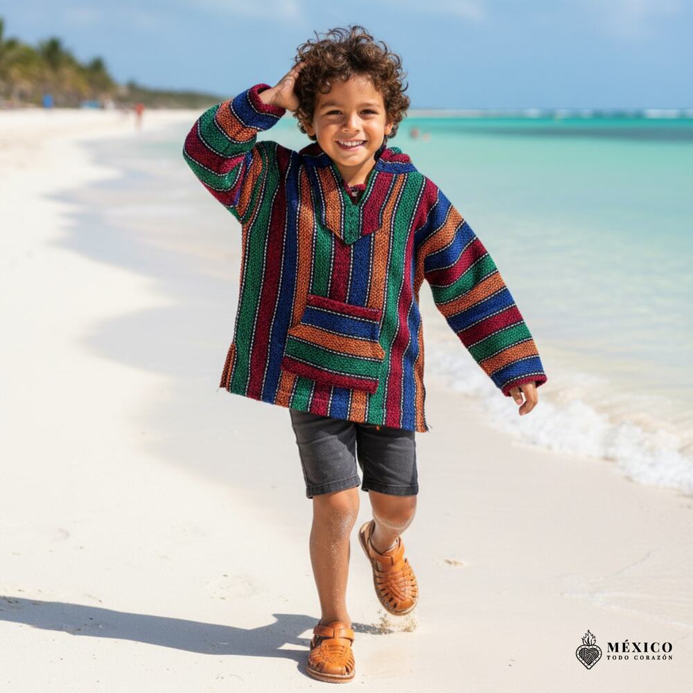 Mexican Baja hoodie  poncho sueter SM  Size 4 18 x 20 in
